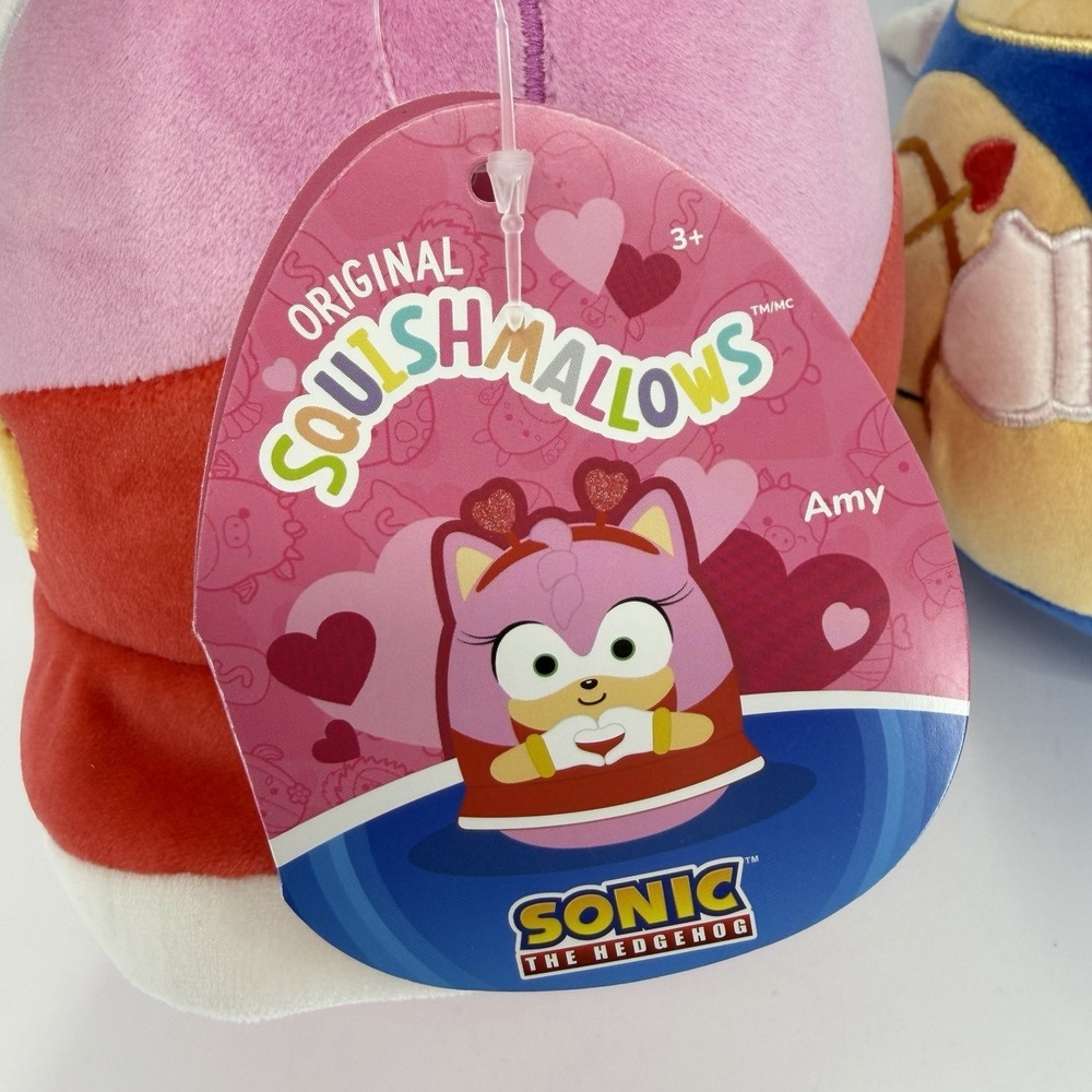 New Squishmallows Sonic the Hedgehog & Amy Love 8" Plush Valentine's Day Set 2 - Picture 5 of 6
